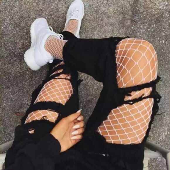 🆕White High Waisted Fishnet Tights Stockings - Picture 4 of 6